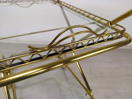 Vintage Golden Brass & Glass Trolley-EAD-1286947