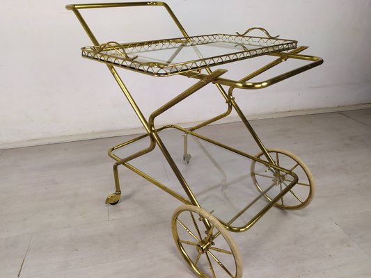 Vintage Golden Brass & Glass Trolley-EAD-1286947