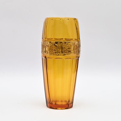 Vintage Golden Frieze Amber Glass Vase from Walther Glas-IXK-949154