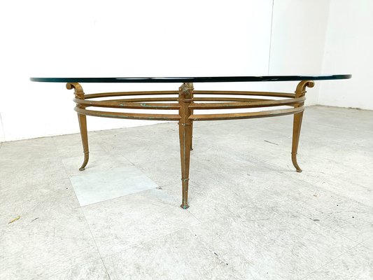 Vintage Golden Metal and Oval Glass Coffee Table, 1970s-IRH-1822788