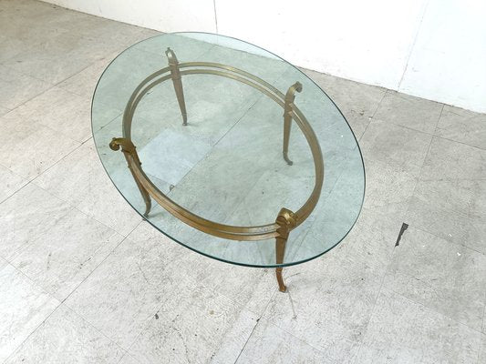 Vintage Golden Metal and Oval Glass Coffee Table, 1970s-IRH-1822788