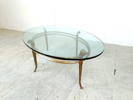 Vintage Golden Metal and Oval Glass Coffee Table, 1970s-IRH-1822788