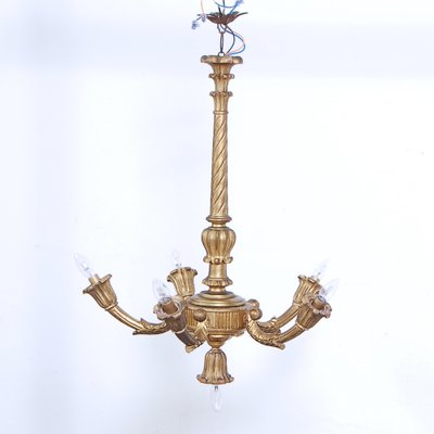 Vintage Golden Wood Chandelier, 1930s-XSG-1734278