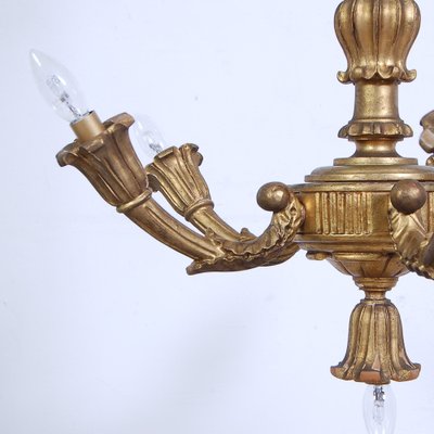 Vintage Golden Wood Chandelier, 1930s-XSG-1734278