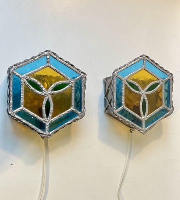 Vintage Gothic Stained Glass Wall Sconces, 1970s, Set of 2-LCR-1787518