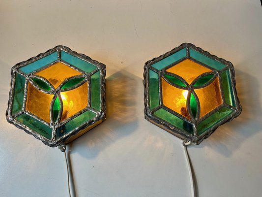 Vintage Gothic Stained Glass Wall Sconces, 1970s, Set of 2-LCR-1787518