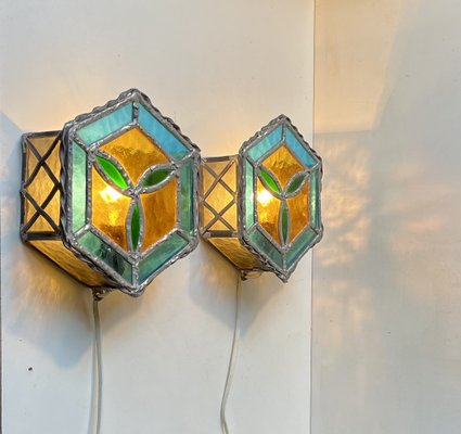 Vintage Gothic Stained Glass Wall Sconces, 1970s, Set of 2-LCR-1787518