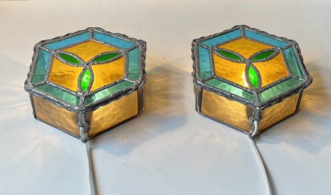 Vintage Gothic Stained Glass Wall Sconces, 1970s, Set of 2-LCR-1787518