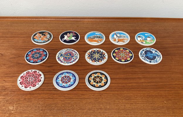 Vintage Greek Ceramic Handmade Coaster from Lito Niarchos, Set of 13-UAH-1377560