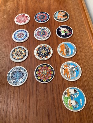 Vintage Greek Ceramic Handmade Coaster from Lito Niarchos, Set of 13-UAH-1377560