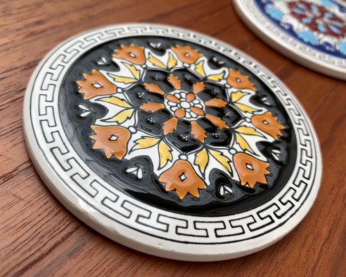 Vintage Greek Ceramic Handmade Coaster from Lito Niarchos, Set of 13-UAH-1377560