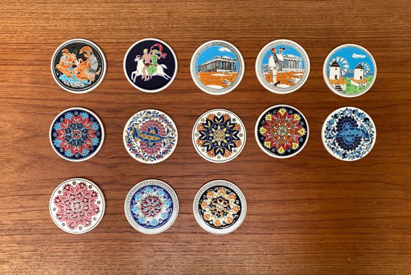 Vintage Greek Ceramic Handmade Coaster from Lito Niarchos, Set of 13-UAH-1377560