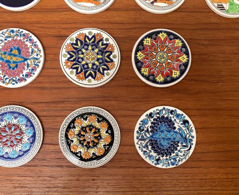 Vintage Greek Ceramic Handmade Coaster from Lito Niarchos, Set of 13-UAH-1377560