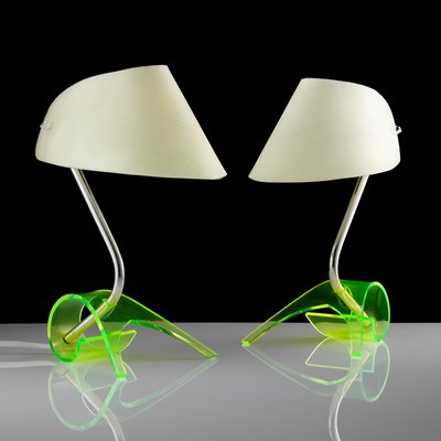 Vintage Green Acrylic Table Lamps attributed to Apolinary Galecki, 1960s, Set of 2-QBR-1251948