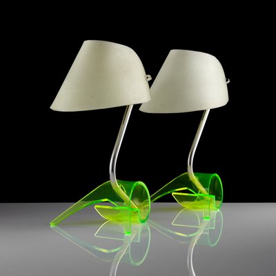 Vintage Green Acrylic Table Lamps attributed to Apolinary Galecki, 1960s, Set of 2-QBR-1251948