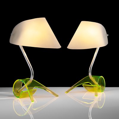 Vintage Green Acrylic Table Lamps attributed to Apolinary Galecki, 1960s, Set of 2-QBR-1251948