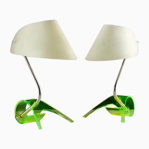 Vintage Green Acrylic Table Lamps attributed to Apolinary Galecki, 1960s, Set of 2-QBR-1251948