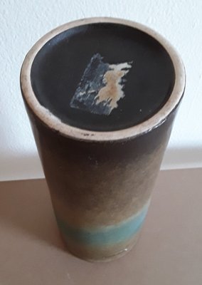 Vintage Green and Brown Ceramic Rod Vase from Ceramano, 1970s-HOI-1352071