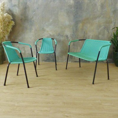 Vintage Green Bench & Chairs, 1960s, Set of 3-WK-748908