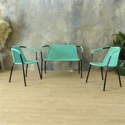 Vintage Green Bench & Chairs, 1960s, Set of 3-WK-748908