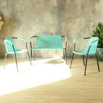 Vintage Green Bench & Chairs, 1960s, Set of 3-WK-748908