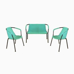 Vintage Green Bench & Chairs, 1960s, Set of 3-WK-748908