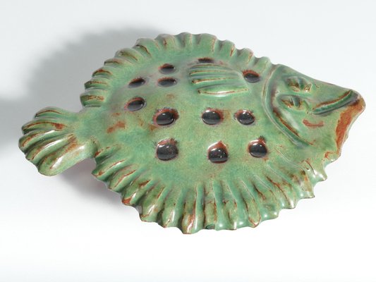 Vintage Green Ceramic Flounder Fish by Allan Hellman, Sweden, 1981-RUK-1758041