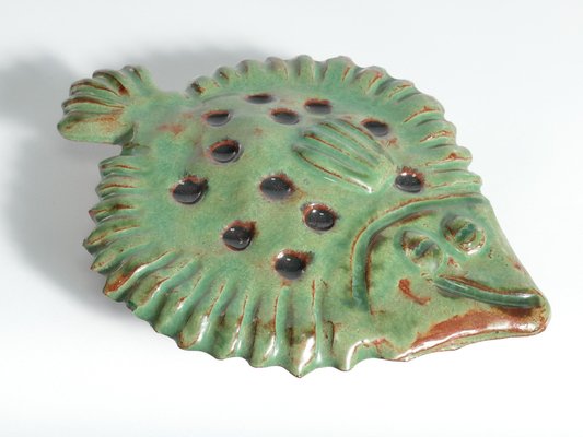 Vintage Green Ceramic Flounder Fish by Allan Hellman, Sweden, 1981-RUK-1758041