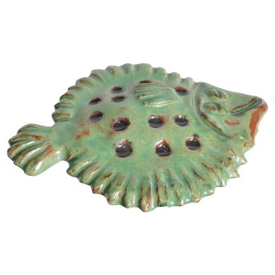 Vintage Green Ceramic Flounder Fish by Allan Hellman, Sweden, 1981-RUK-1758041