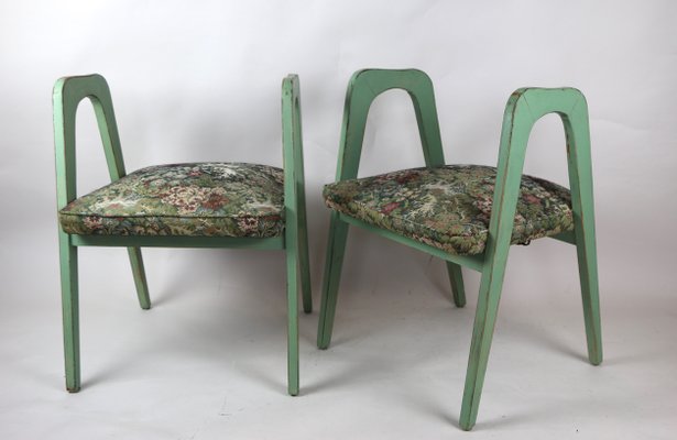 Vintage Green Flower Stools, Set of 2-UJQ-744222