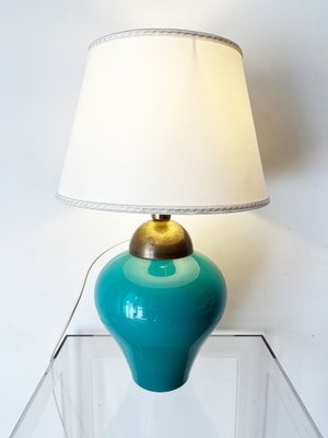 Vintage Green Glass and Brass Table Lamp, 1960s-OLY-1718442