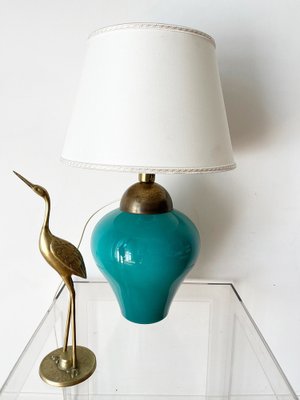 Vintage Green Glass and Brass Table Lamp, 1960s-OLY-1718442