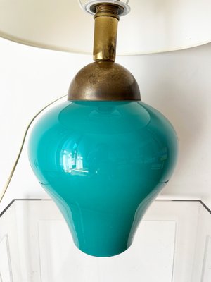 Vintage Green Glass and Brass Table Lamp, 1960s-OLY-1718442