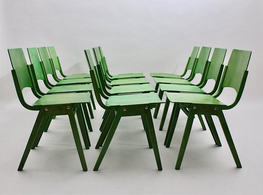 Vintage Green Stacking Dining Chairs by Roland Rainer, Vienna, 1952, Set of 12-NB-920101