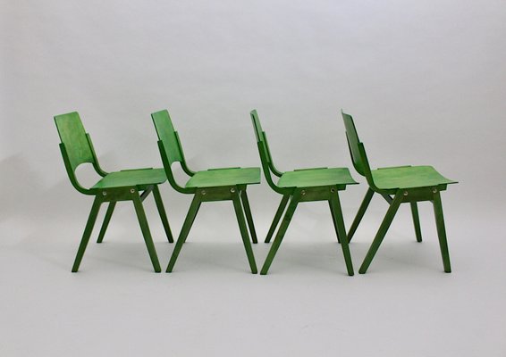 Vintage Green Stacking Dining Chairs by Roland Rainer, Vienna, 1952, Set of 12-NB-920101