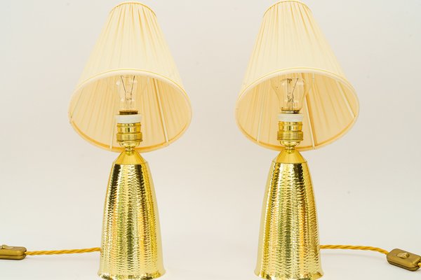 Vintage Hammered Table Lamps with Fabric Shades, 1950s, Set of 2-SPD-1792911