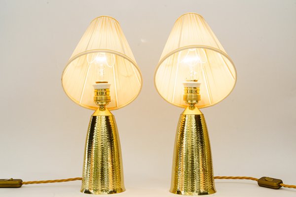 Vintage Hammered Table Lamps with Fabric Shades, 1950s, Set of 2-SPD-1792911