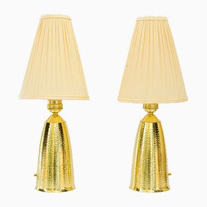 Vintage Hammered Table Lamps with Fabric Shades, 1950s, Set of 2-SPD-1792911