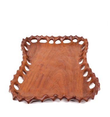 Vintage Hand Carved Serving Tray in Teak, 1970s-GCG-1732194