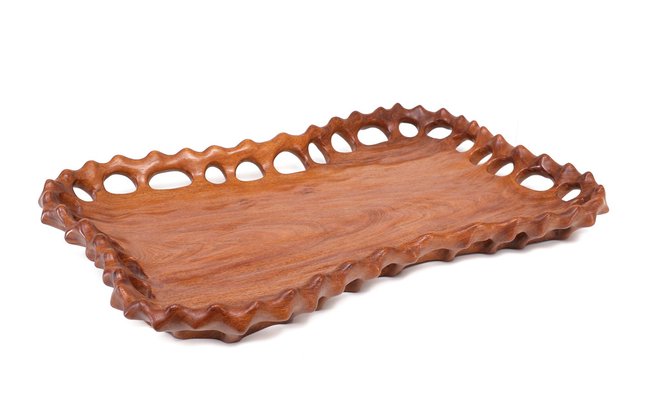 Vintage Hand Carved Serving Tray in Teak, 1970s-GCG-1732194