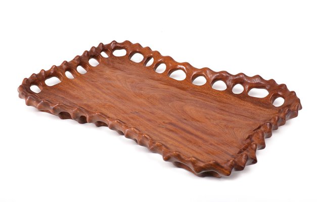 Vintage Hand Carved Serving Tray in Teak, 1970s-GCG-1732194