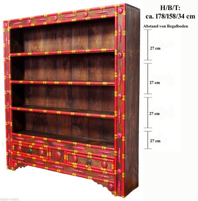 Vintage Hand Carved Wooden Bookshelf, Pakistan Punjab, 1990s-UZN-1409058