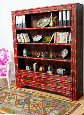 Vintage Hand Carved Wooden Bookshelf, Pakistan Punjab, 1990s-UZN-1409058