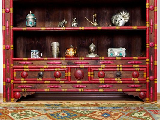 Vintage Hand Carved Wooden Bookshelf, Pakistan Punjab, 1990s-UZN-1409058