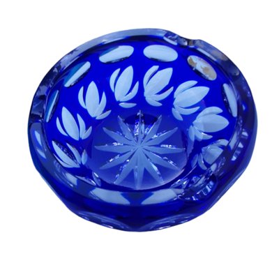 Vintage Hand Cut Blue Crystal Ashtray-TCS-1329179