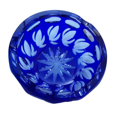 Vintage Hand Cut Blue Crystal Ashtray-TCS-1329179