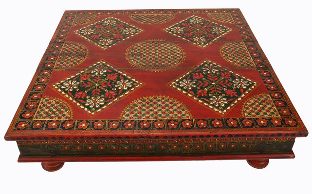 Vintage Hand-Painted Low Coffee Table, Afghanistan, 1970s-UZN-1401125