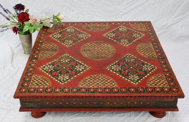 Vintage Hand-Painted Low Coffee Table, Afghanistan, 1970s-UZN-1401125