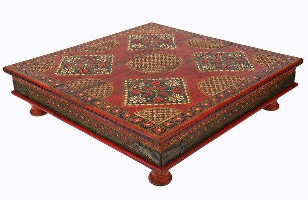 Vintage Hand-Painted Low Coffee Table, Afghanistan, 1970s-UZN-1401125