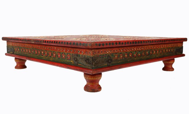 Vintage Hand-Painted Low Coffee Table, Afghanistan, 1970s-UZN-1401125